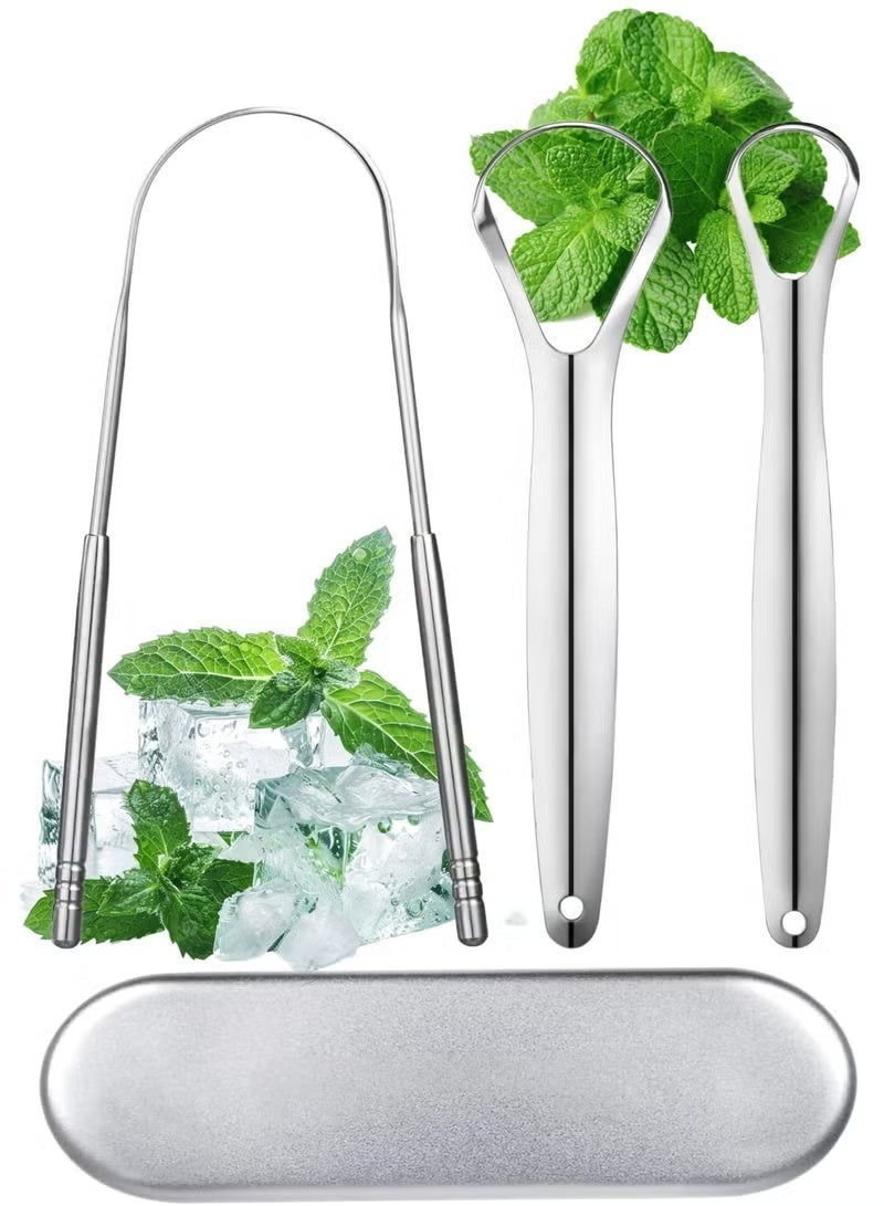 MOSH Tongue Scraper for Adults - 3 Pack Stainless Steel Personal Care Set with Travel Case – Fresh Breath & Hygiene - Image 1